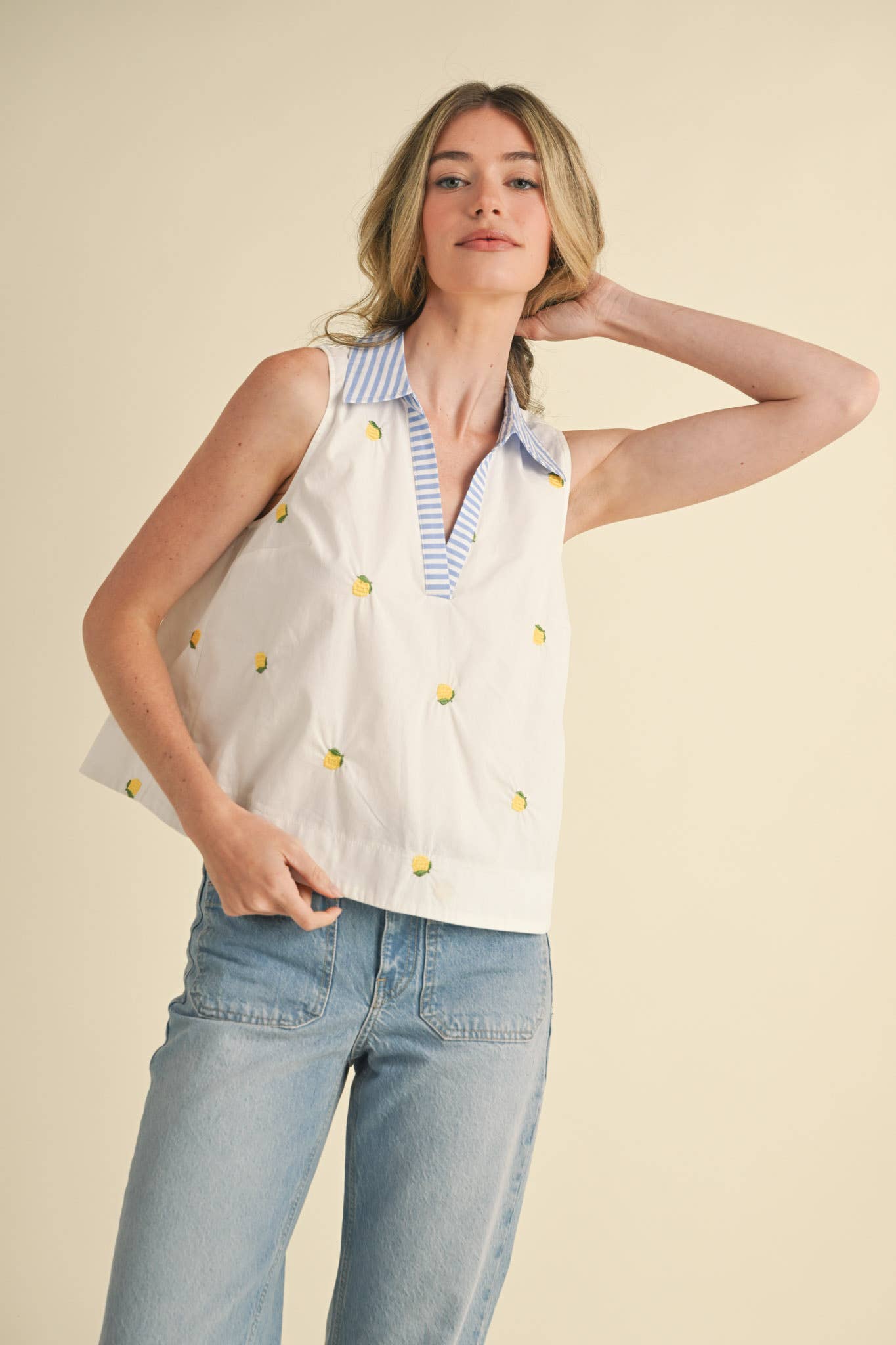 Breezy Lemon Tank in White