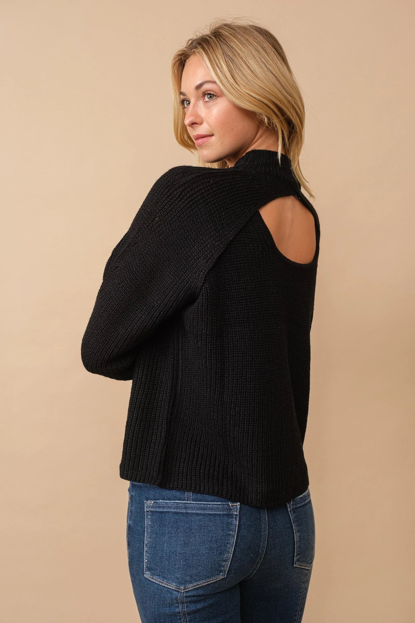 Open Back Sweater in Black
