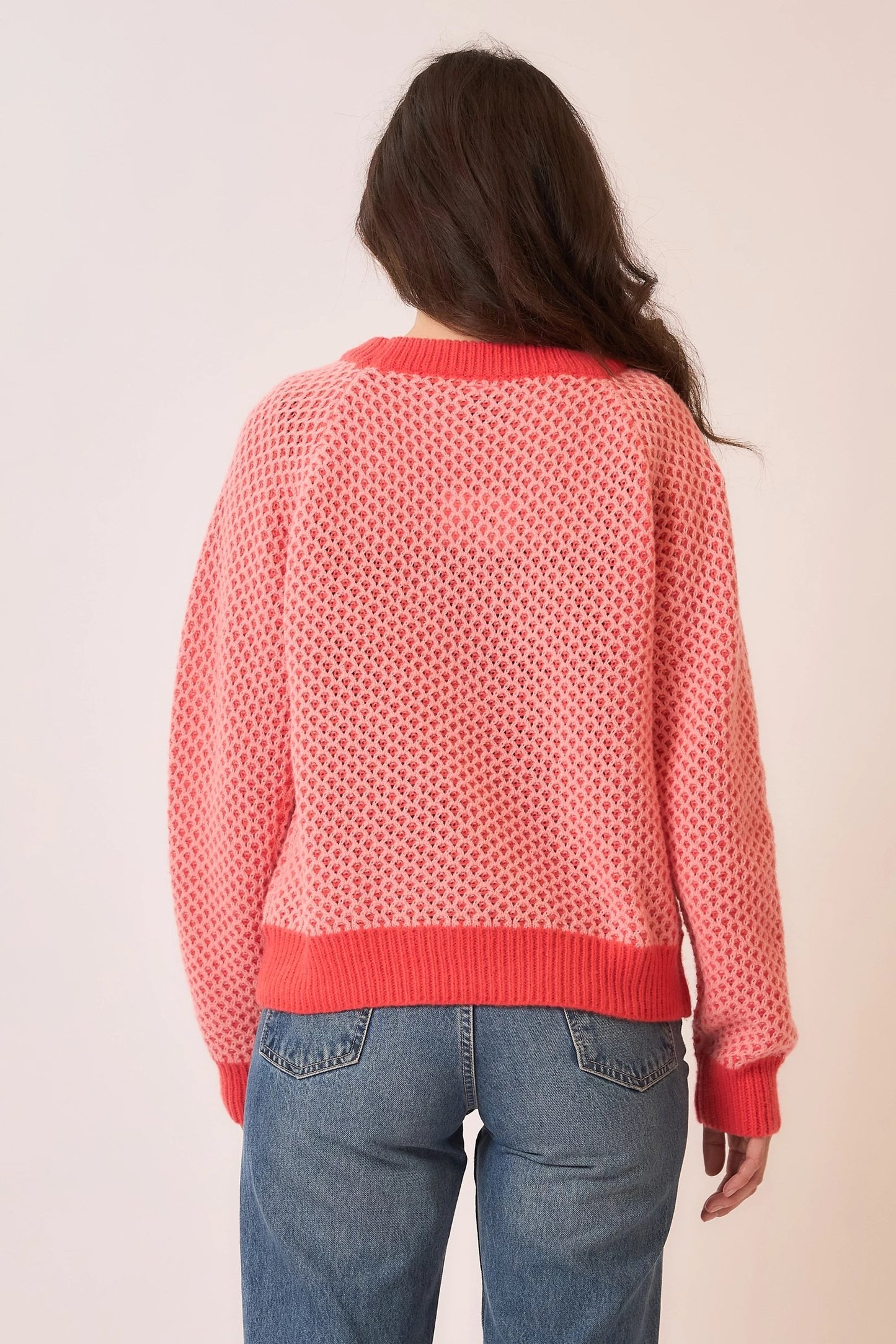 Waffle Knit Sweater in Coral