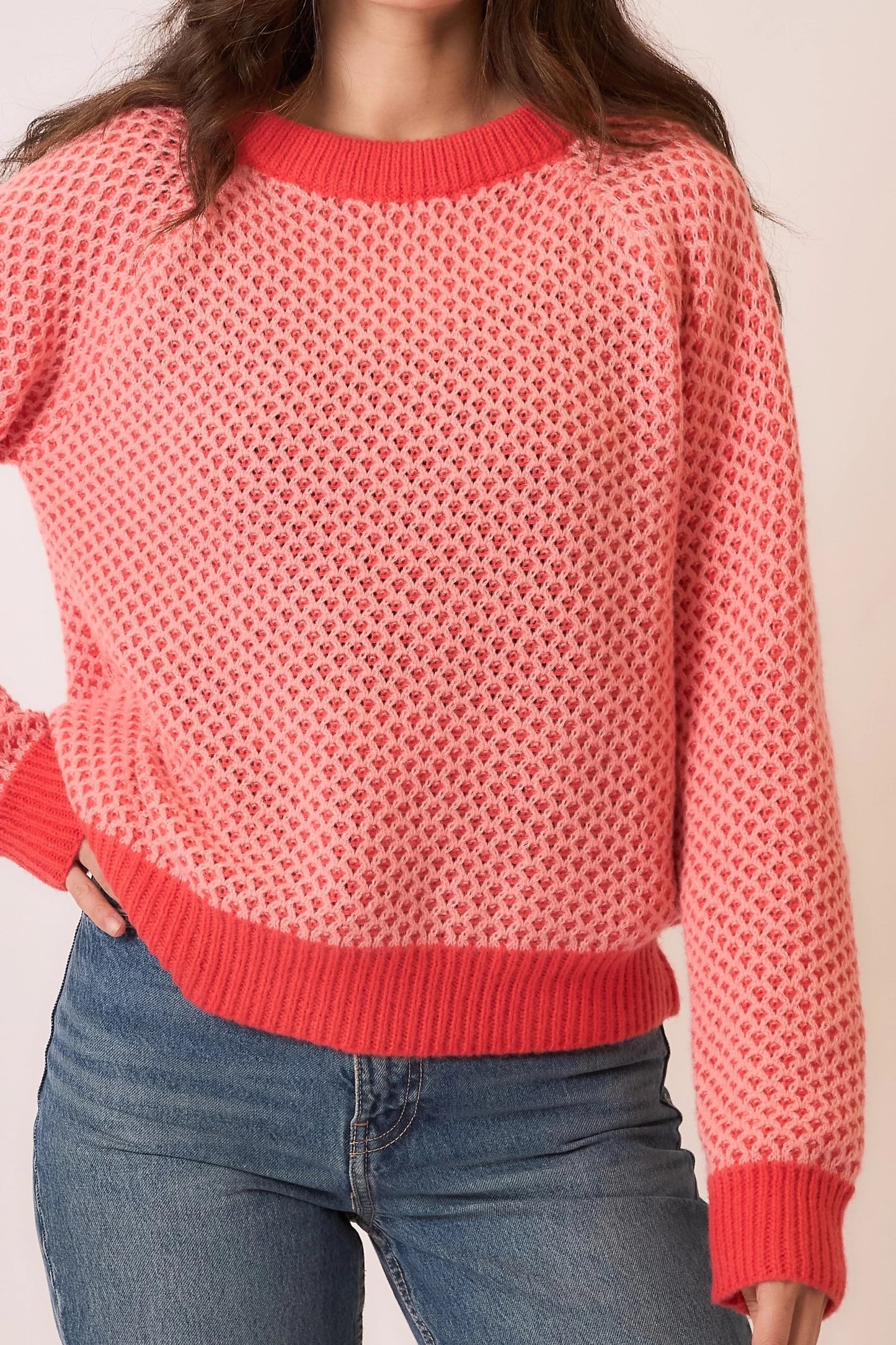 Waffle Knit Sweater in Coral