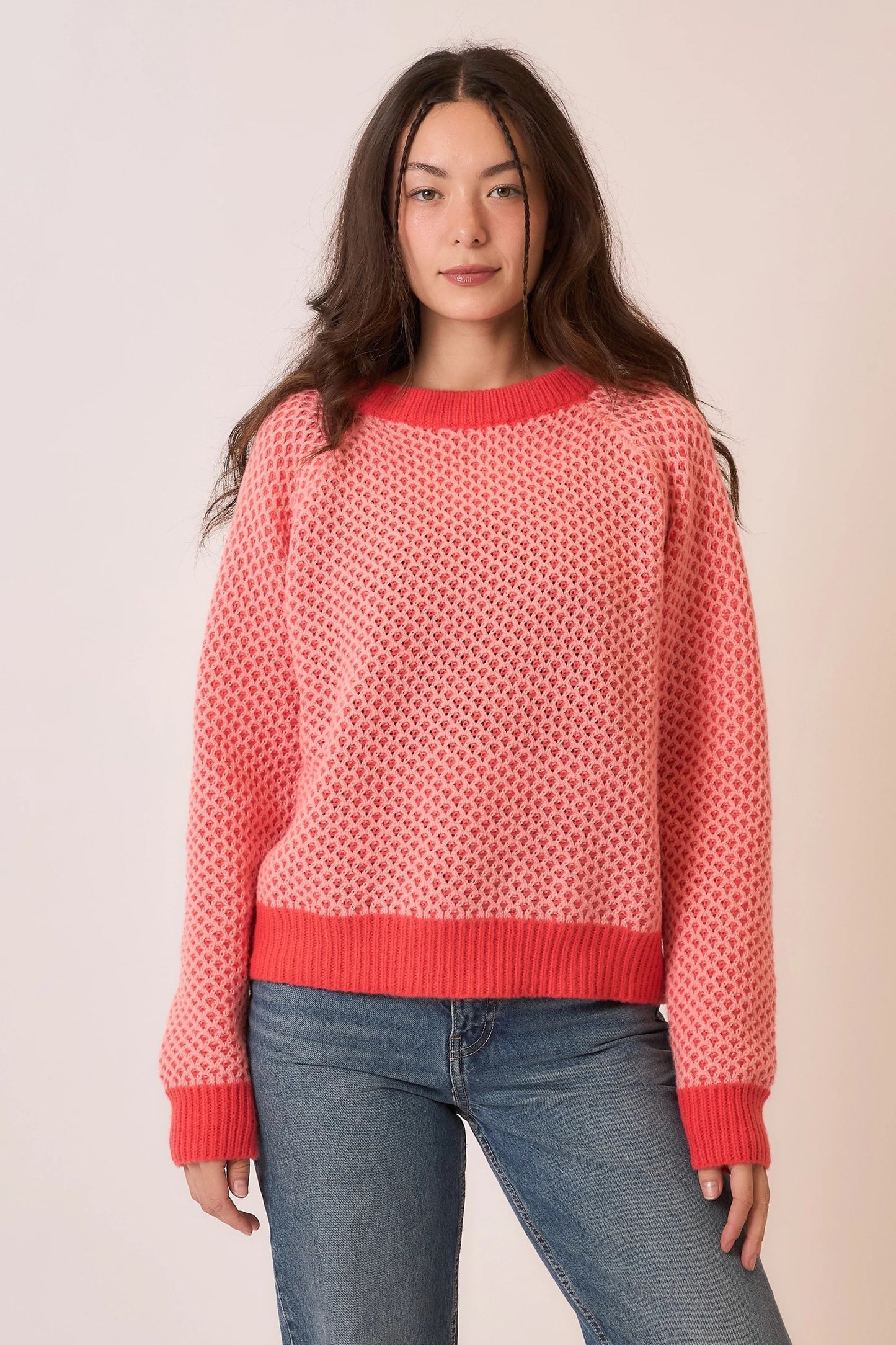 Waffle Knit Sweater in Coral