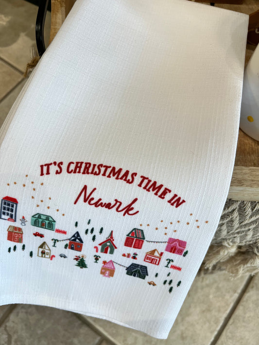 It's Christmas Time in Newark Tea Towel