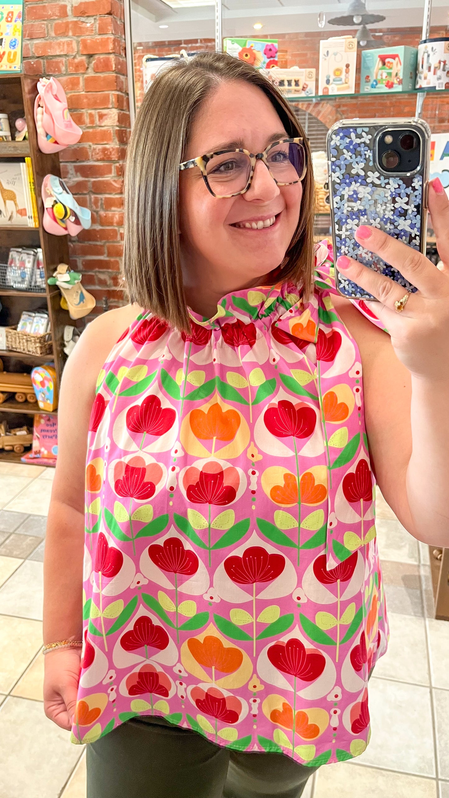 The Bridget Ruffle Neck Top in Petal Parade