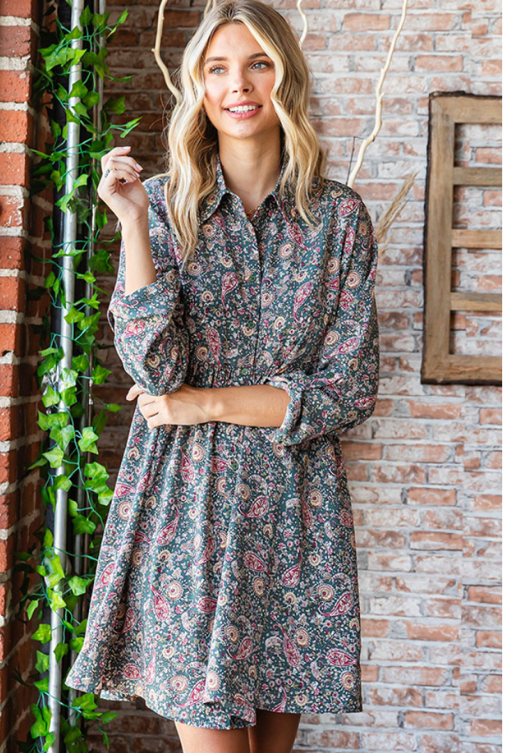 Paisley Print Button Front Dress - FINAL SALE