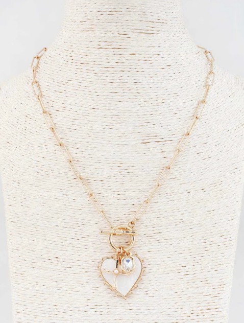 Gold Chain with Toggle and Pearlized Heart Charm