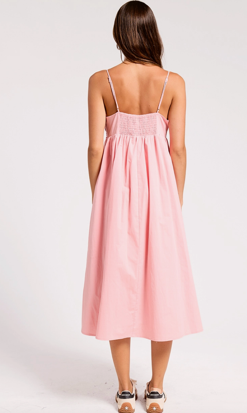 Camellia Embroidered Midi Dress in Pink