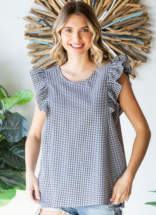 Gingham Flutter Sleeve Blouse