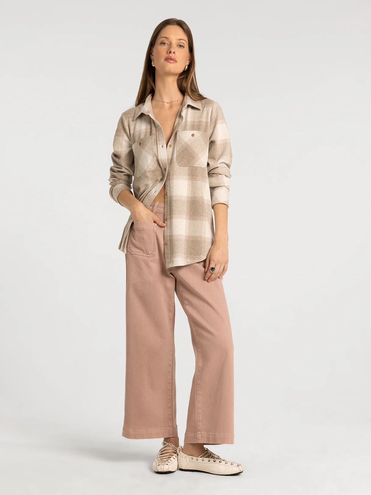Lewis Shirt in Cream Taupe Plaid