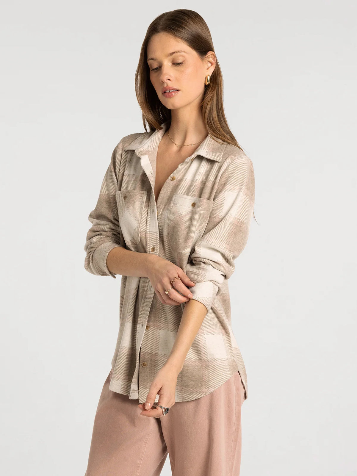 Lewis Shirt in Cream Taupe Plaid