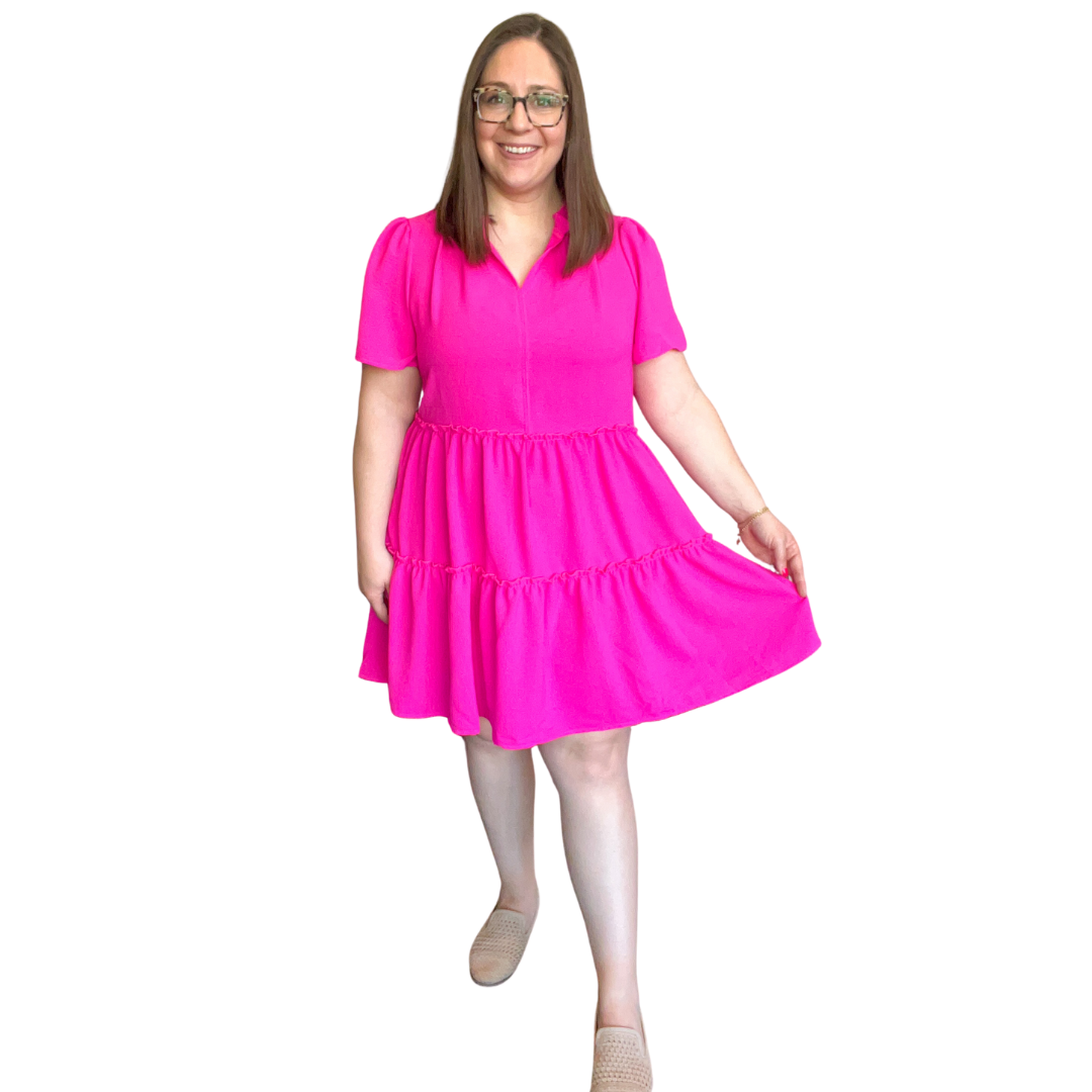 Ultra Hot Pink Short Sleeve Dress - FINAL SALE