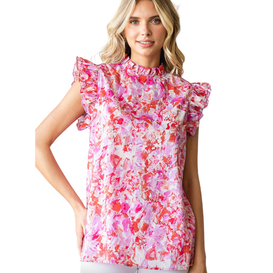 Abstract Print Top in Pink - FINAL SALE