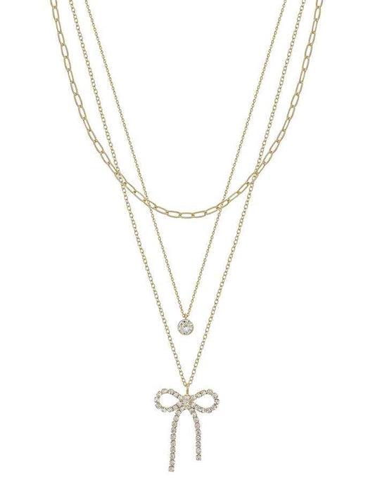 Gold Layered Chain with Rhinestone Bow