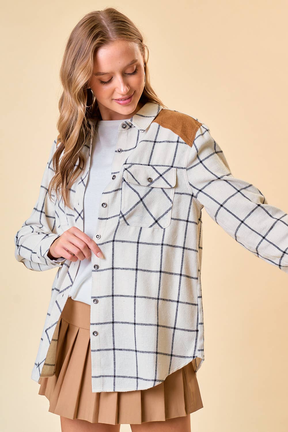 Oversized Plaid Shirt with Elbow Patch