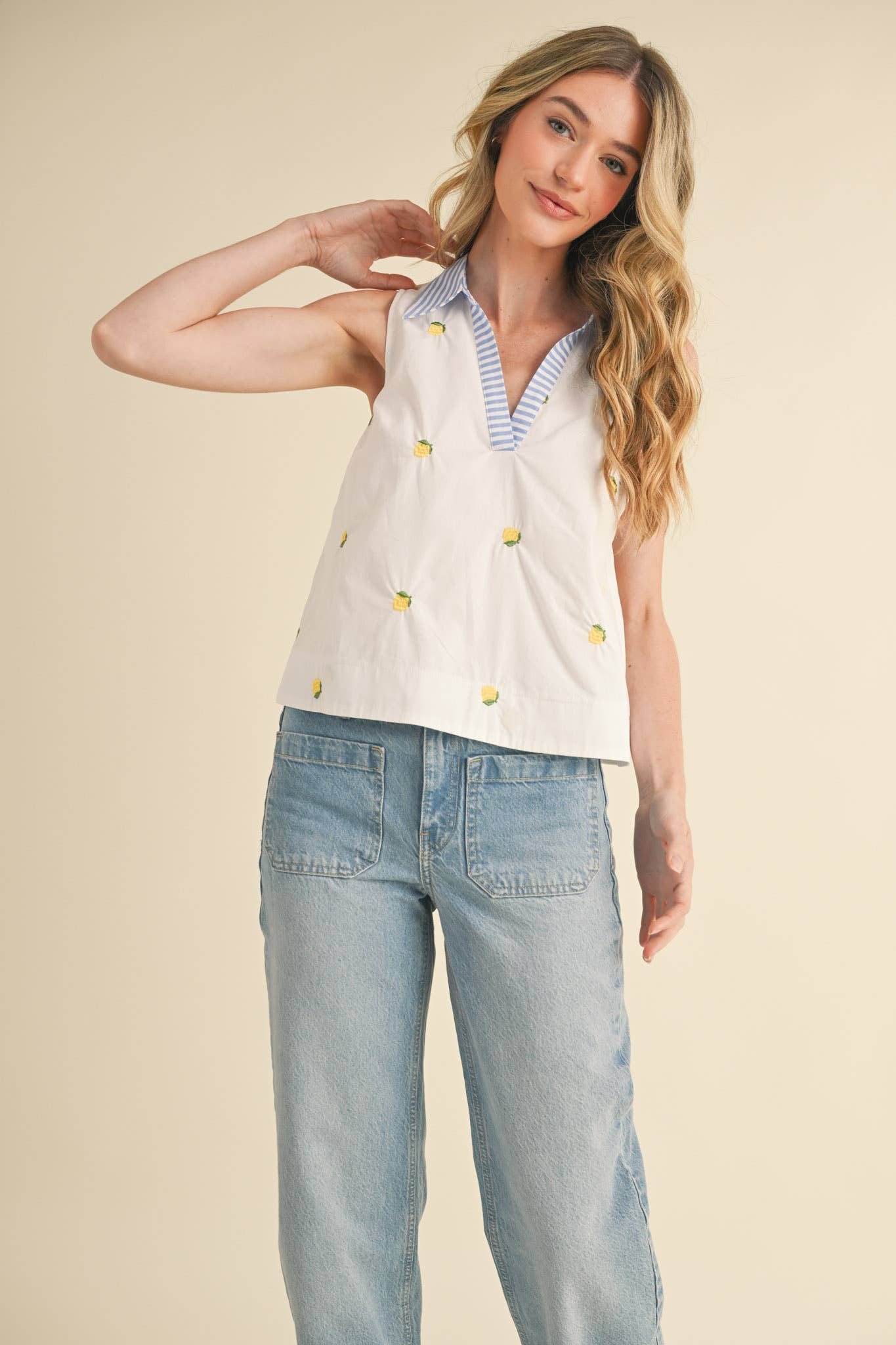 Breezy Lemon Tank in White