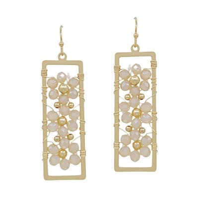 Blush Crystal Flower Rectangle Earring