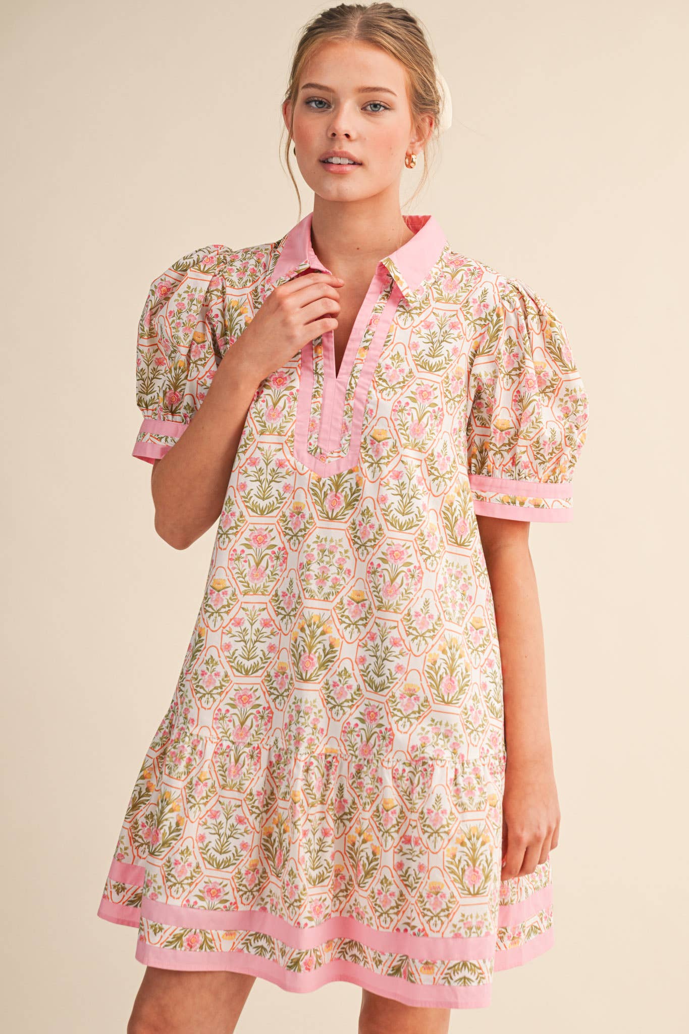 Floral Puff Sleeve Dress in Pink