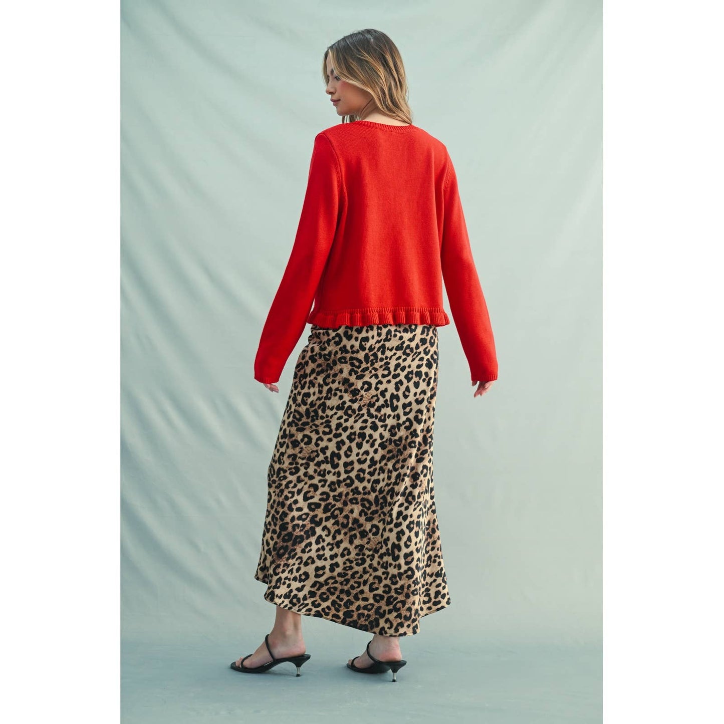 Ruffle Hem Cardigan in Cherry Red