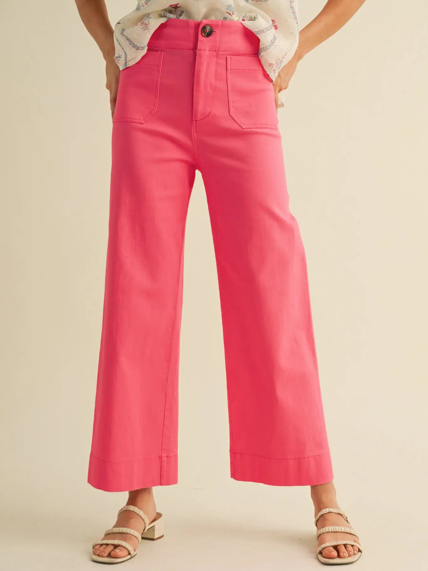High Waist Wide Leg Pants in Berry Pink