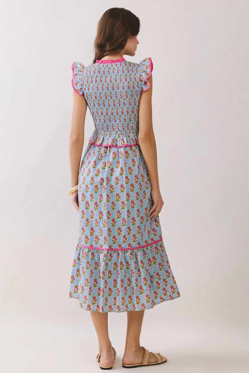 The Delilah Midi Dress in Pink & Blue