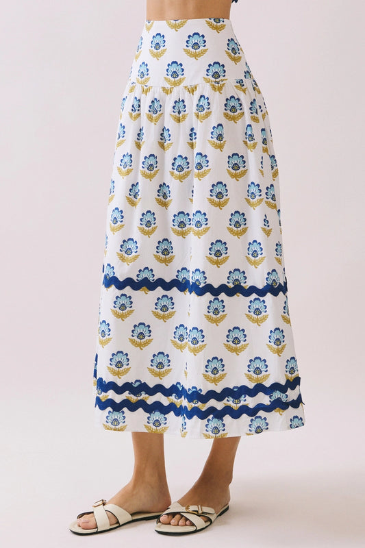 The Marlowe Skirt in White & Blue