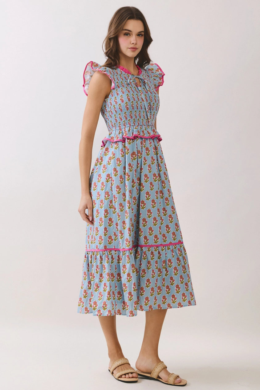 The Delilah Midi Dress in Pink & Blue