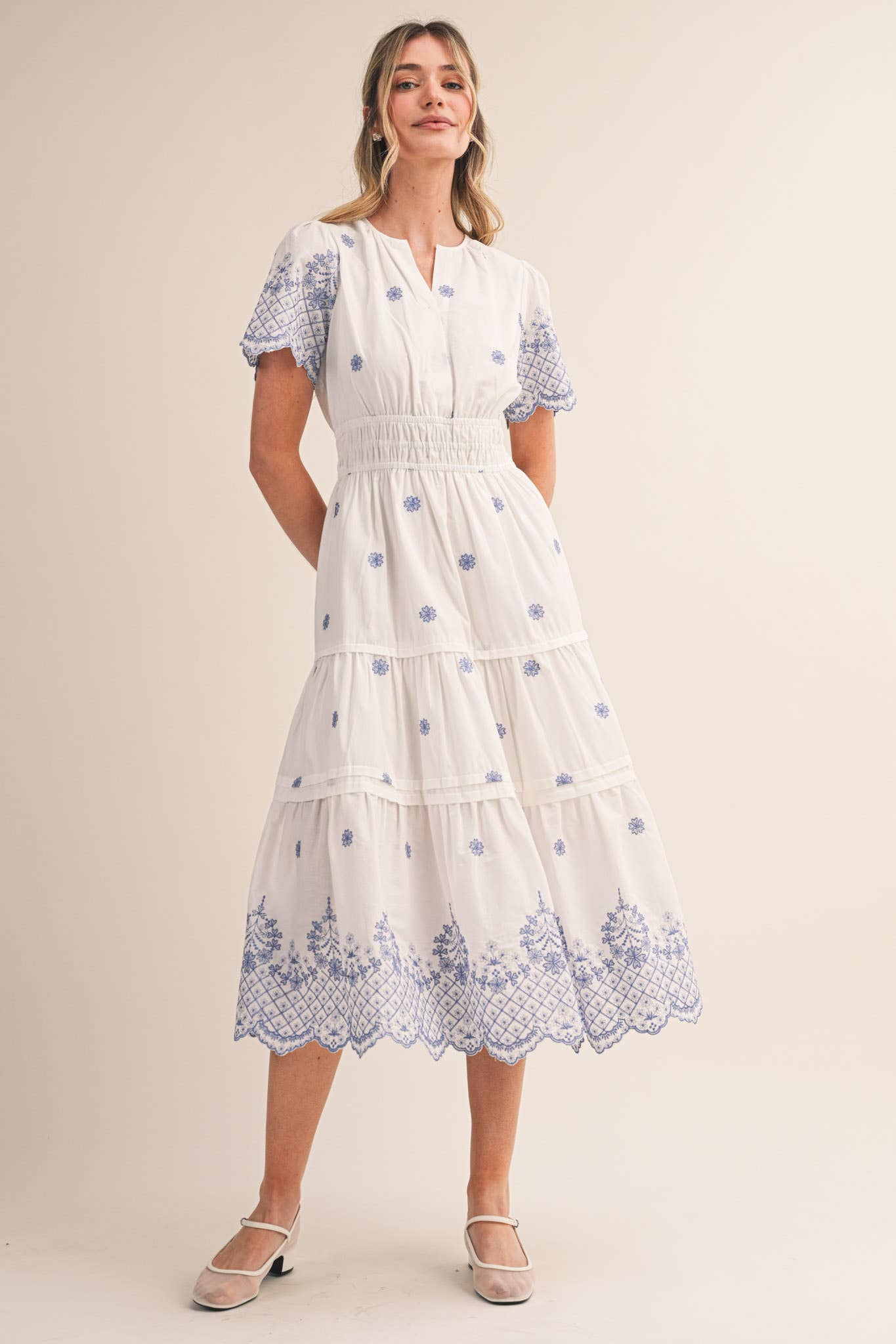 Heirloom Garden Dress in White & Blue