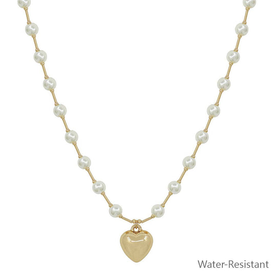 Pearl Beaded Chain with Puffy Heart Charm