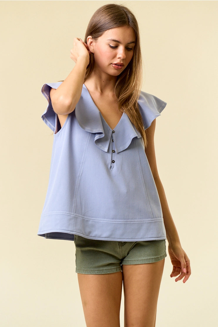 The Sloane Ruffle Top in Powder Blue
