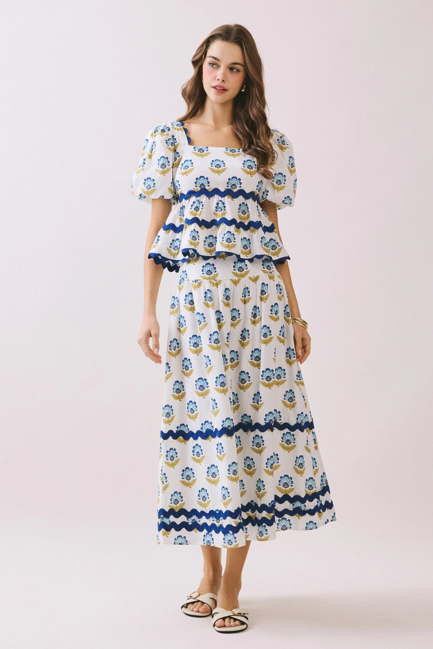 The Marlowe Skirt in White & Blue