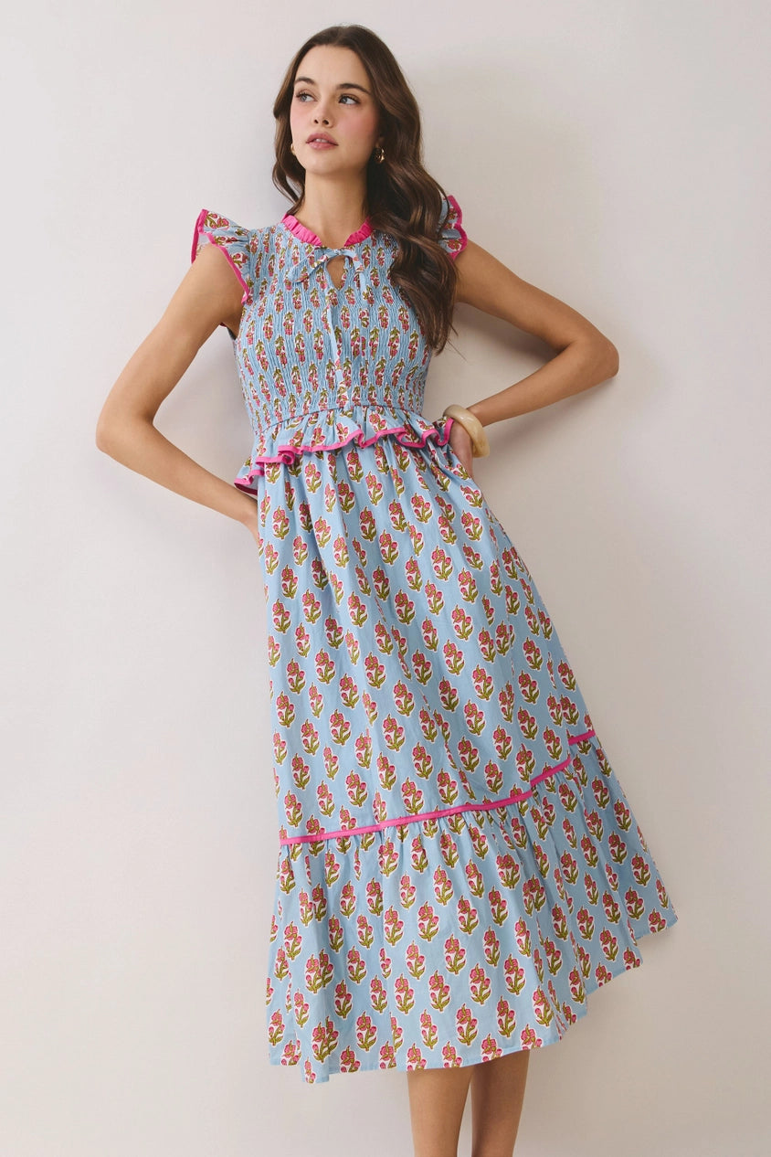 The Delilah Midi Dress in Pink & Blue