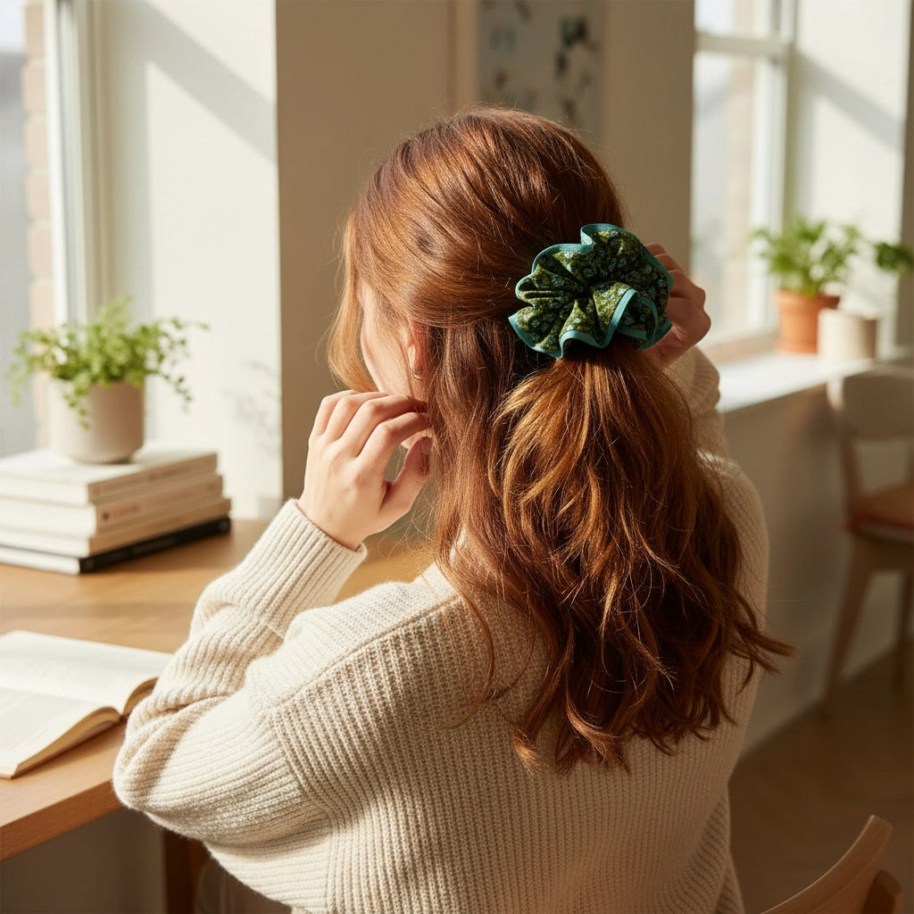 Ruffle Up Scrunchie in Everbloom Forest Green