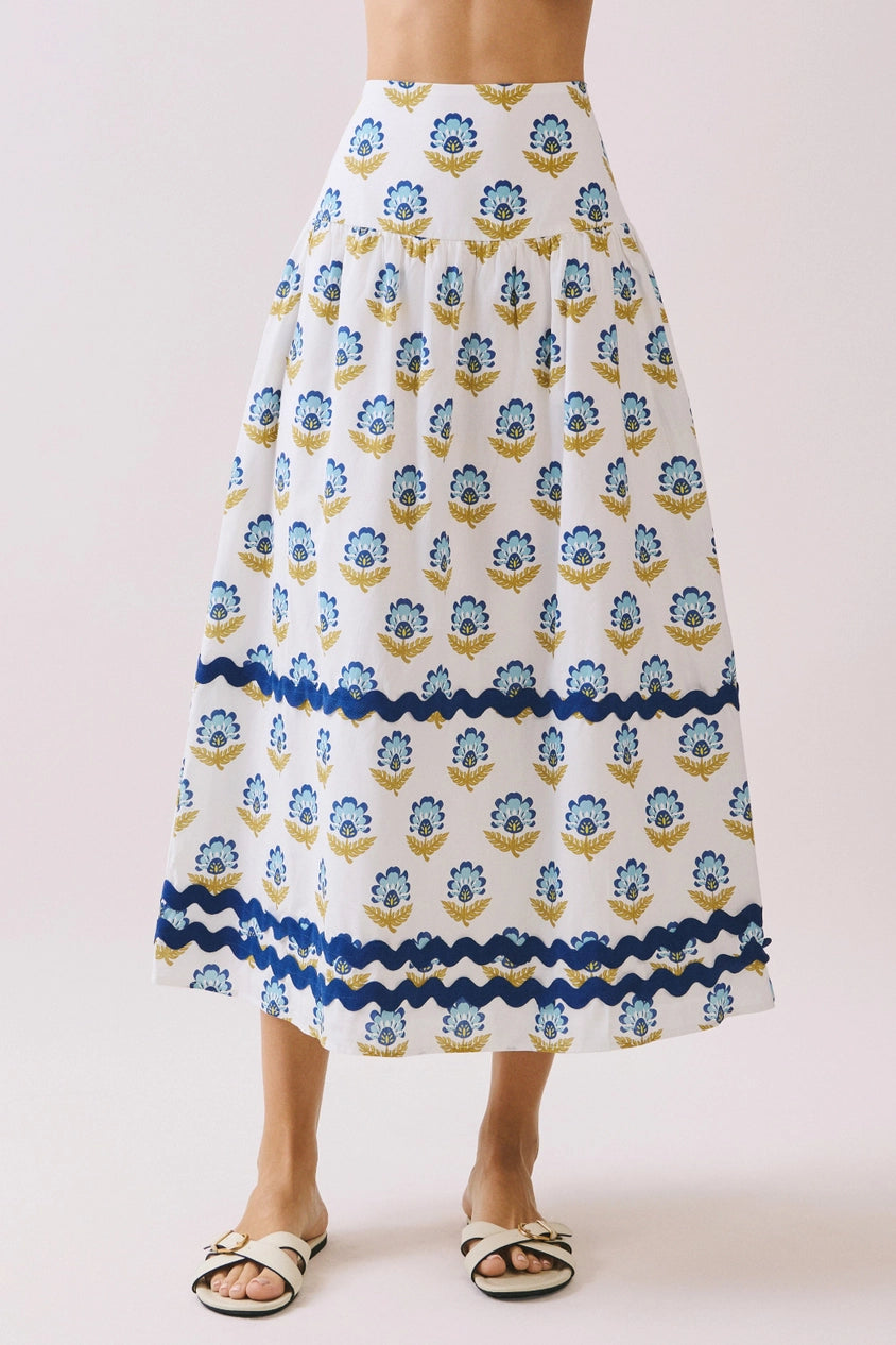 The Marlowe Skirt in White & Blue