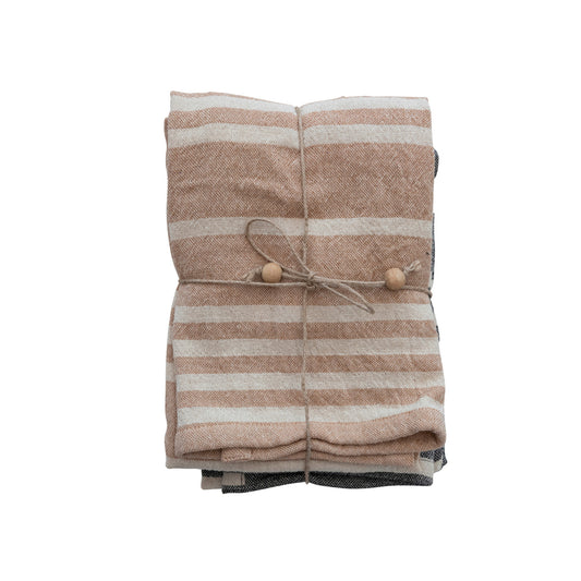 Cotton Double Cloth Striped Tea Towels-  Set of 2
