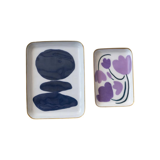 Enameled Metal Trays W/ Flowers & Abstract