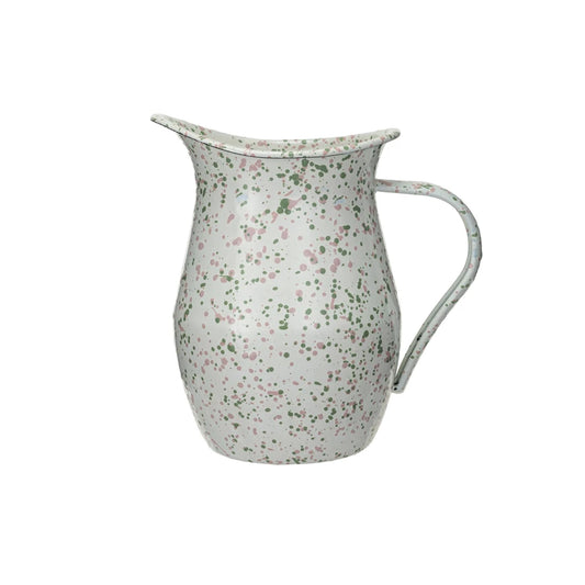 Enameled Metal Splatterware Pitcher