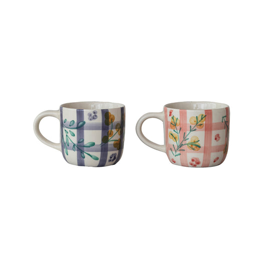 Plaid & Botanical Stoneware Coffee Mug