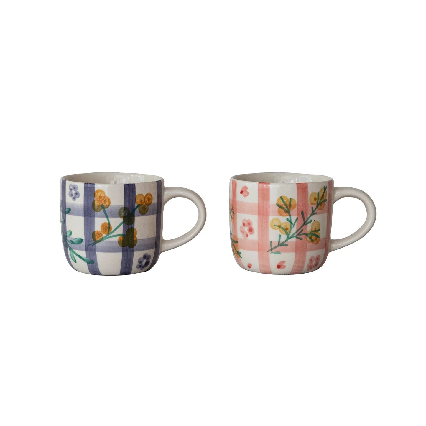 Plaid & Botanical Stoneware Coffee Mug