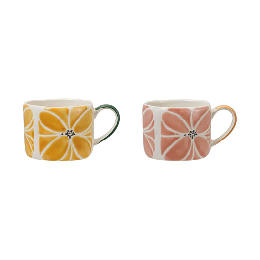 Flower Glazed Stoneware Coffee Mug