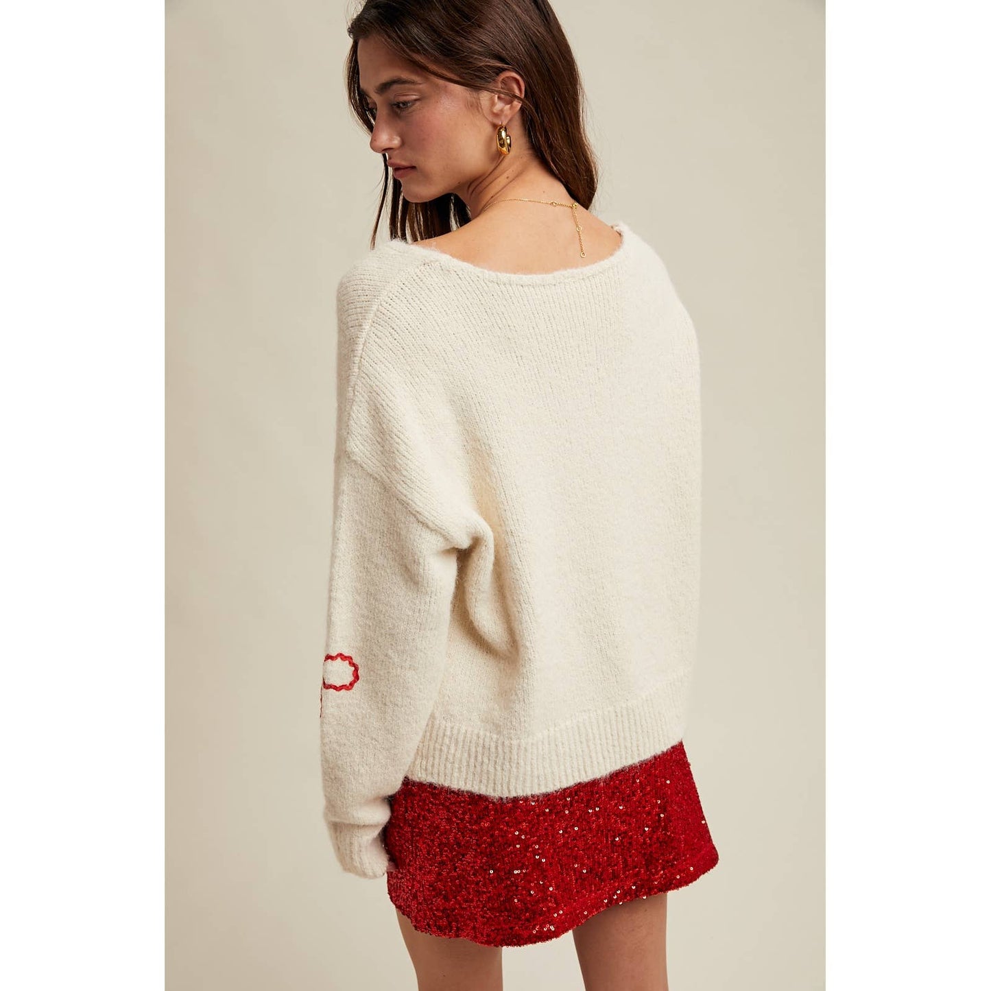 Red Bow Sweater in Cream