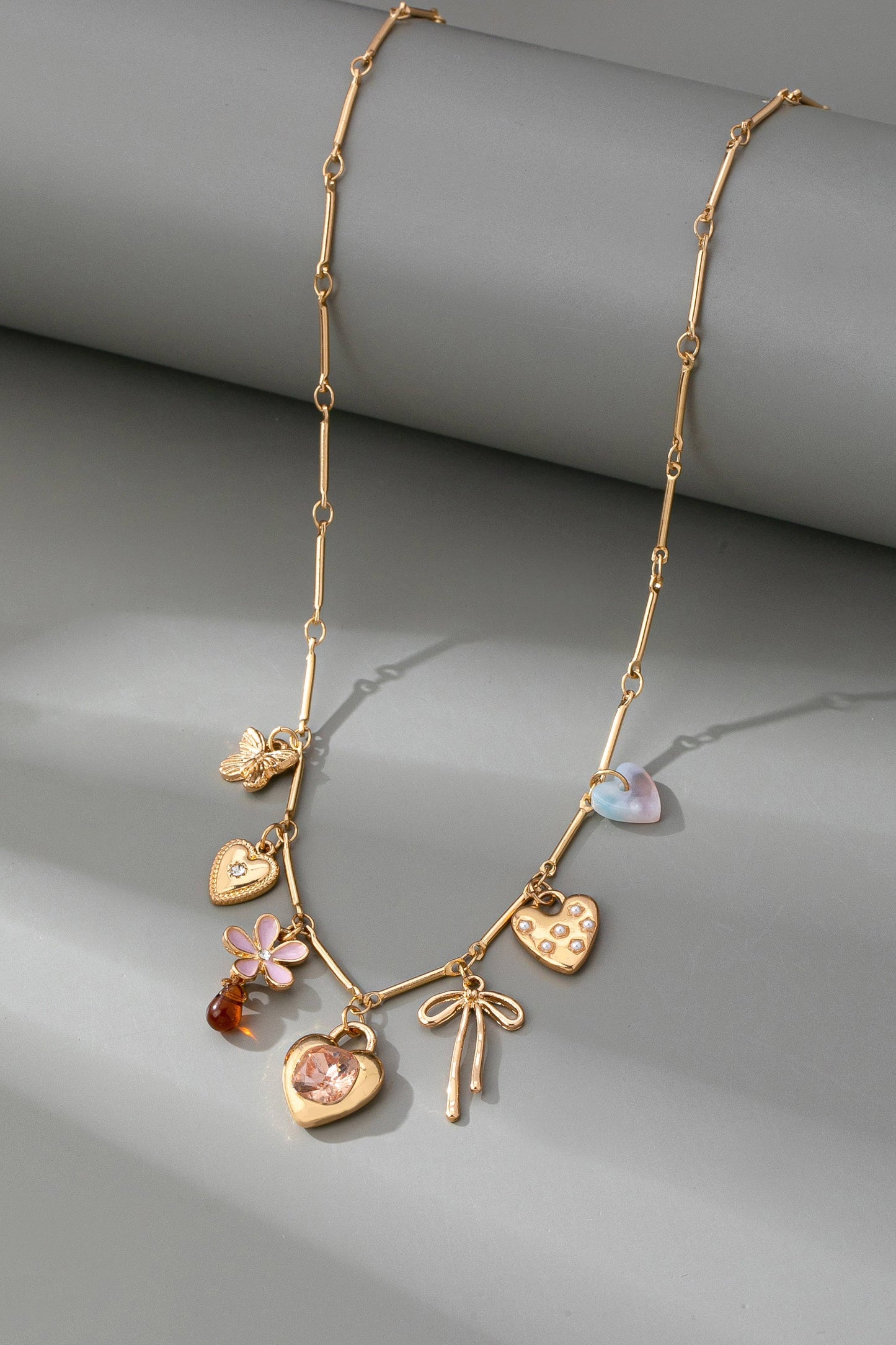 Charm Necklace - Hearts, Flower, Bow & Butterfly