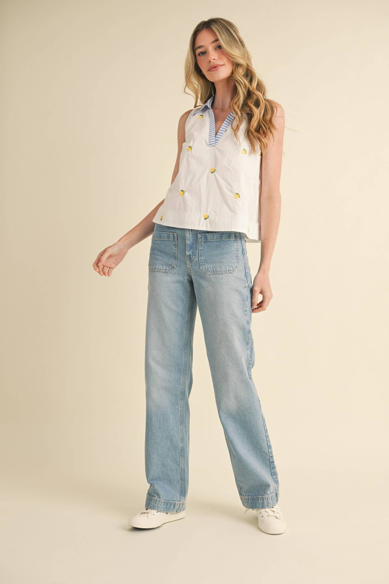 Breezy Lemon Tank in White