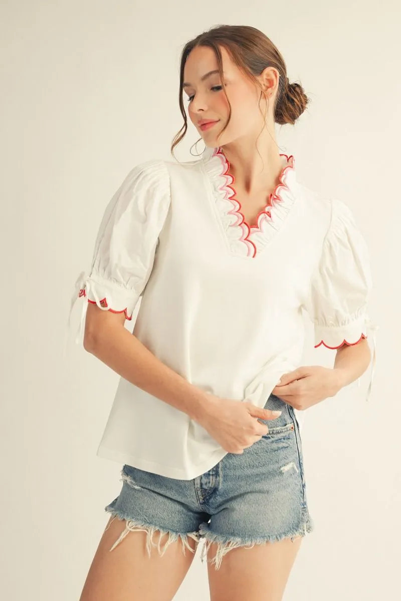 The Sunset Trim Top in White