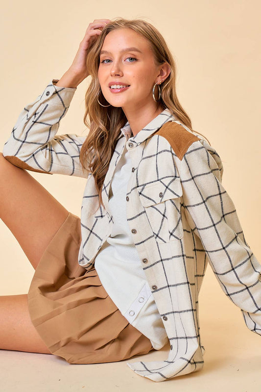 Oversized Plaid Shirt with Elbow Patch