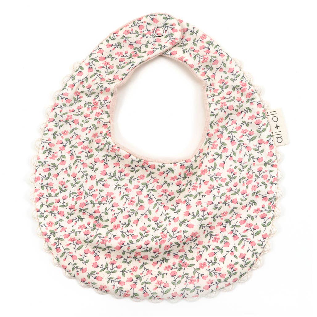 Muslin Cotton Baby Bib Double Sided - Flowers & Pink