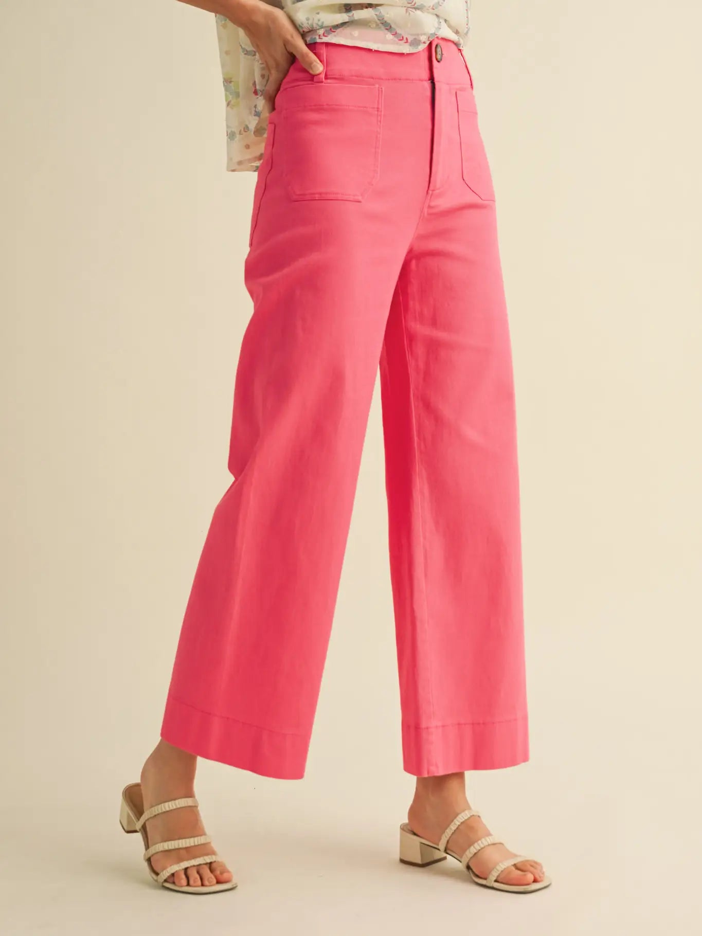 High Waist Wide Leg Pants in Berry Pink