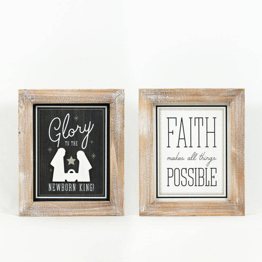 "Glory to the Newborn King" Wooden Framed Sign - Reversible