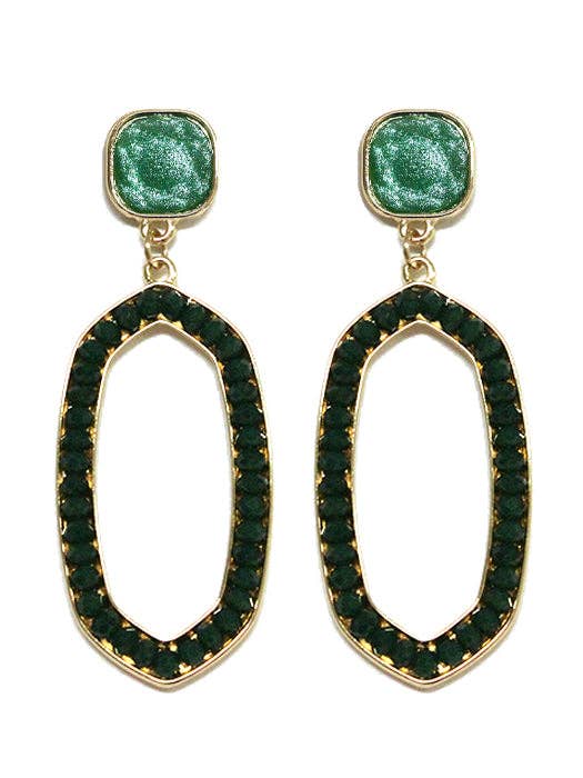 Gemstone Oval Dangle Earrings in Green