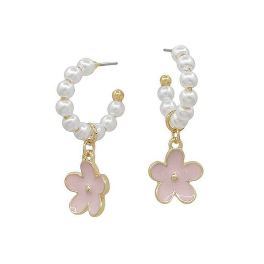 Pearl Hoop with Light Pink Flower