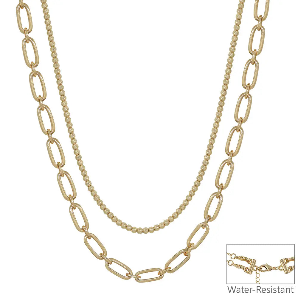 Water Resistant Beaded Gold Chain Multi Necklace