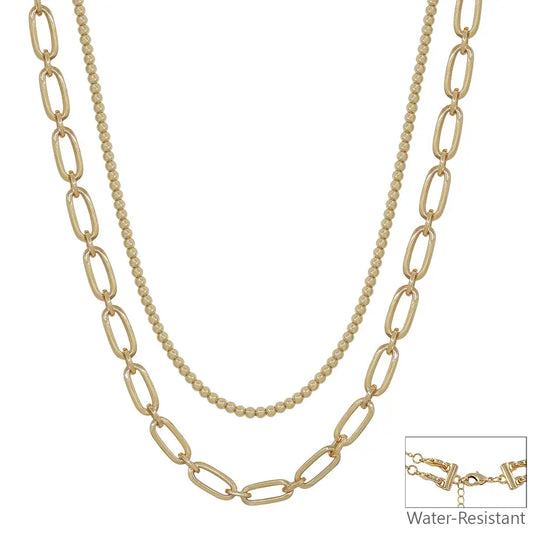 Water Resistant Beaded Gold Chain Multi Necklace